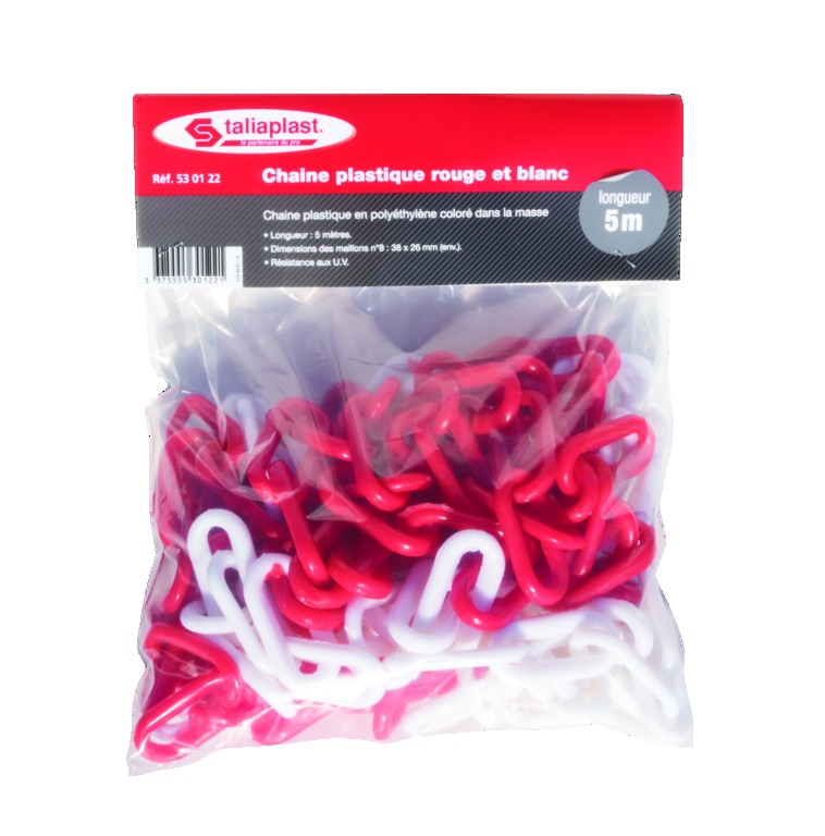 Chaîne en plastique 5m rouge/blanche N°8 LS sachet - TALIAPLAST - 530122