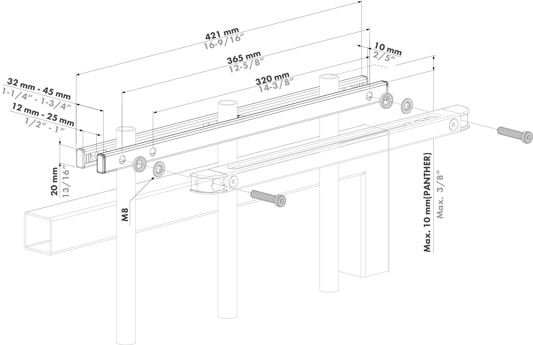 Rail pour fixation ferme-portail sur barreaudage - LOCINOX - RAIL-FIT