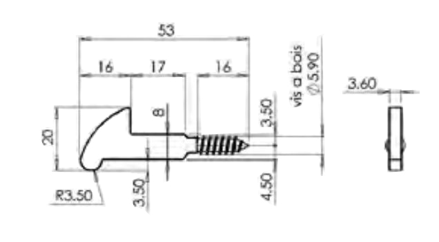 Mentonnet à vis renforcée 20x53mm pièce - MONIN - M144A0