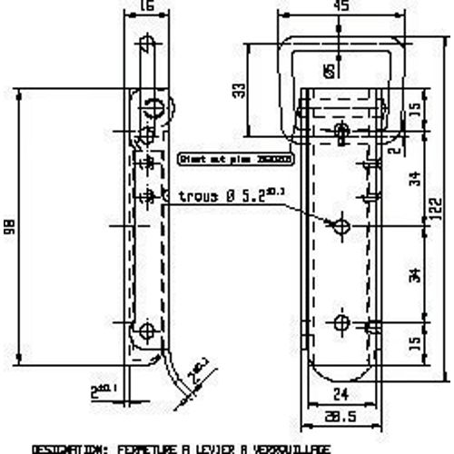Grenouillère à levier 7006 45x122mm pièce - MONIN - 270420