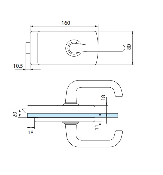 Serrure de milieu bec de cane béquille à déport LAGUNE 19mm chromé mat - STREMLER - 4381.31.0