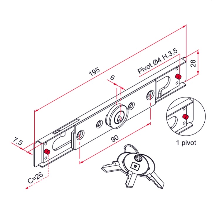 Serrure à cylindre rond à 1 pivot 6mm acier zingué - TIRARD - AA114009