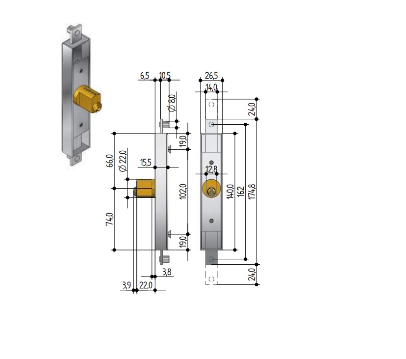 Serrure pour grilles extensibles 6601 - PREFER - PRE6601001002