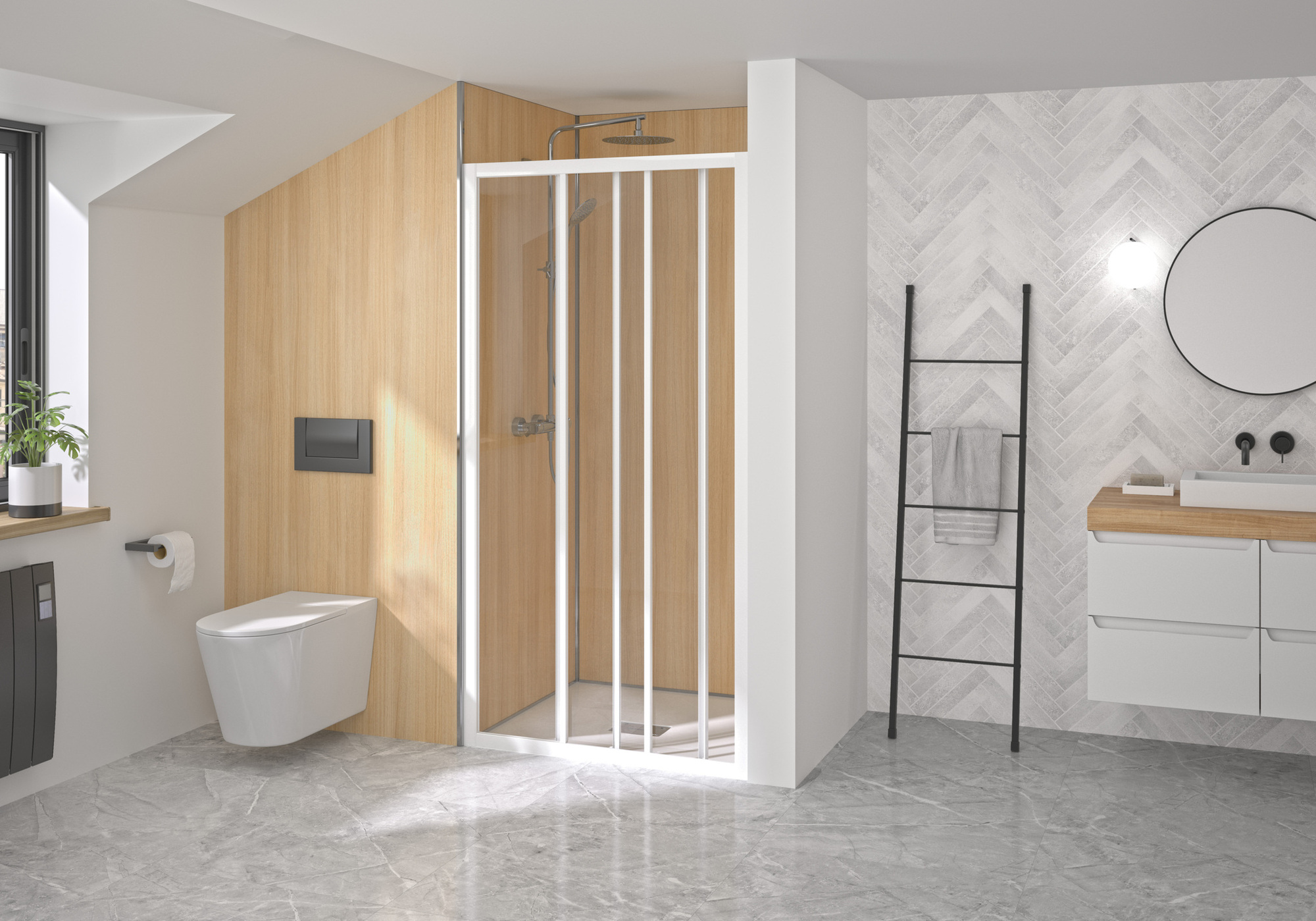 Paroi de douche SUPRA III 3V avec 2 volets coulissants 90cm profilé blanc avec verre transparent - KINEDO - PA1551BTN