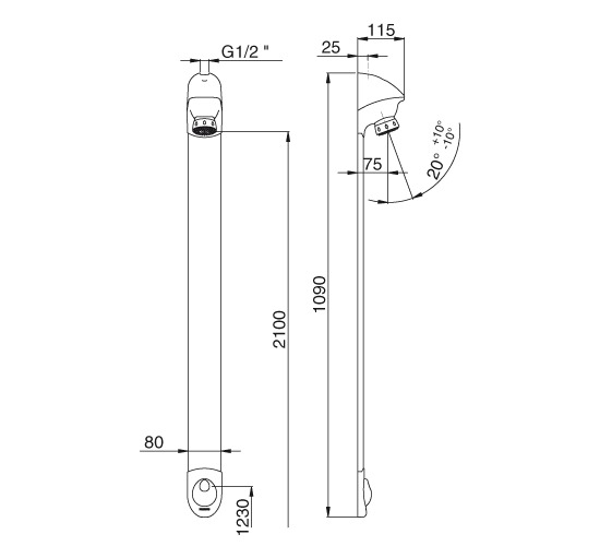 Colonne de douche droit DL 400 avec robinet simple temporisé - PRESTO - 27400