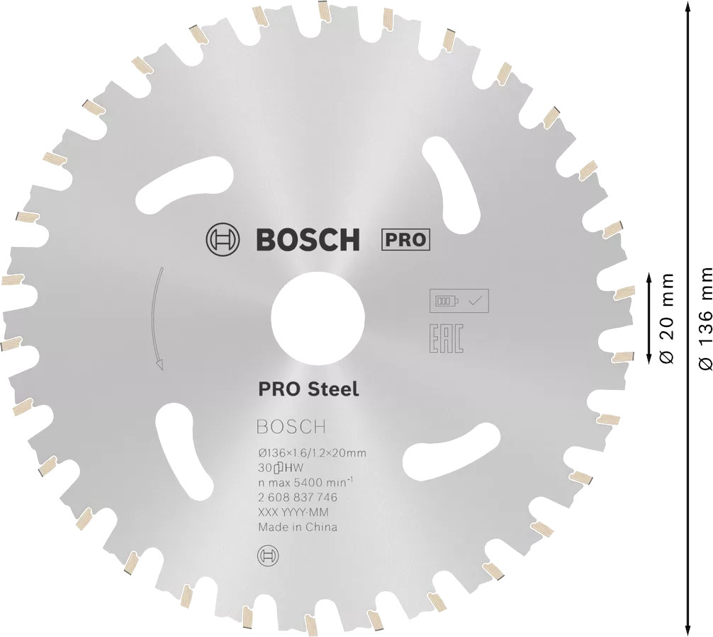 Lame de scie circulaire Standard for Steel 136x20x1,6mm pour scies sans fil - BOSCH - 2608837746