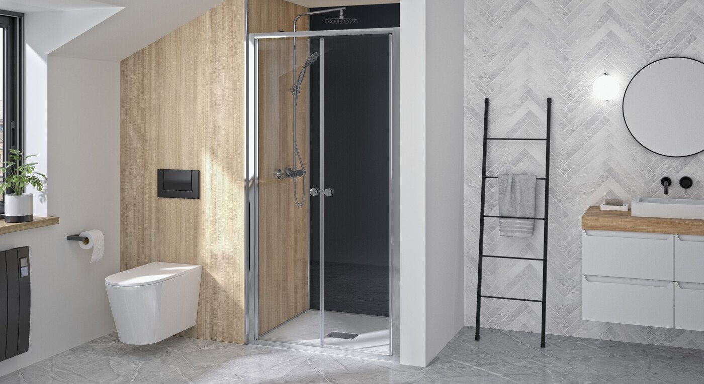 Porte de douche SUPRA 2P pivotante 100cm profilé blanc verre transparent - KINEDO - PA1532BTN