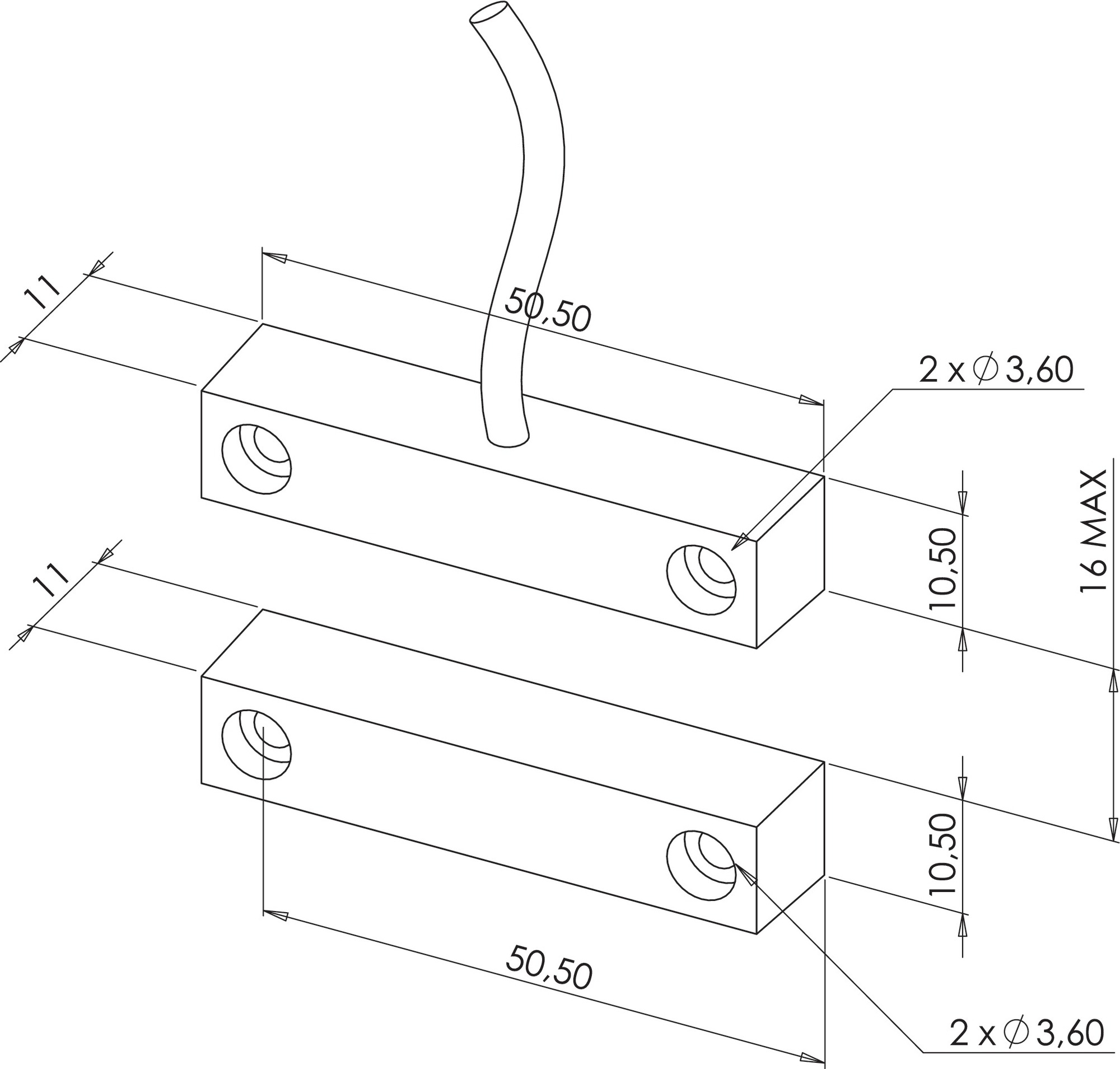 Contact magnétique rectangulaire 3 fils inverseur - SMK20223