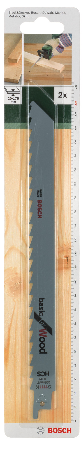 2 lames scie sabre HCS bois 228 mm S1111K - BOSCH - 2 609 256 700