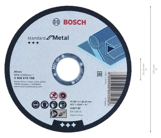 Disque à tronçonner standard pour métaux spécial coupe droite 125x1mm - BOSCH - 2608619768