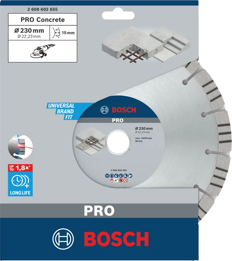 Disque à tronçonner diamanté PRO Concrete 230x22,23x2,4x15mm BOSCH 2608602655