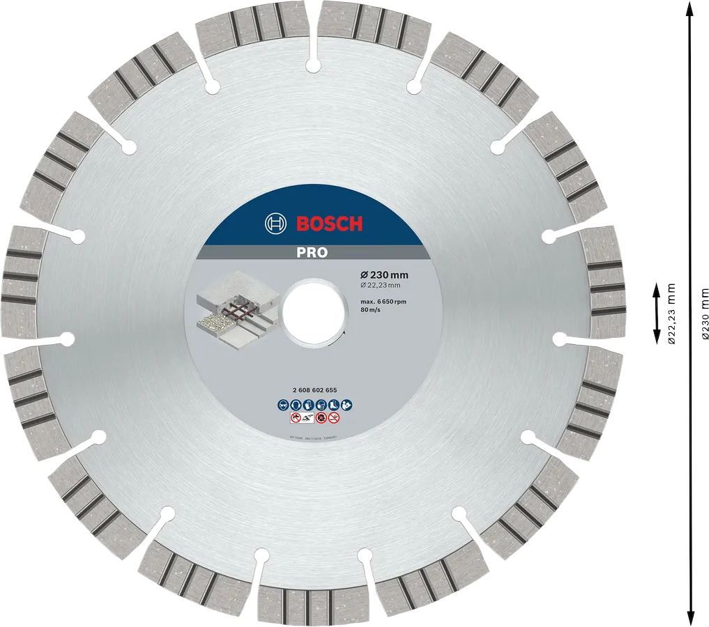Disque à tronçonner diamanté PRO Concrete 230x22,23x2,4x15mm BOSCH 2608602655