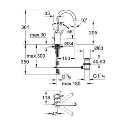 Mitigeur lavabo CONCETTO monocommande bec haut GROHE PROFESSIONAL 32629002