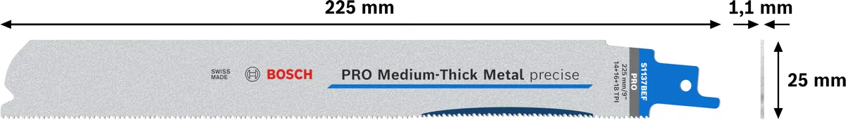5 lames de scie sabre PRO Medium-Thick Metal precise S1137BEF 225x25x1,1mm - BOSCH - 2608658994