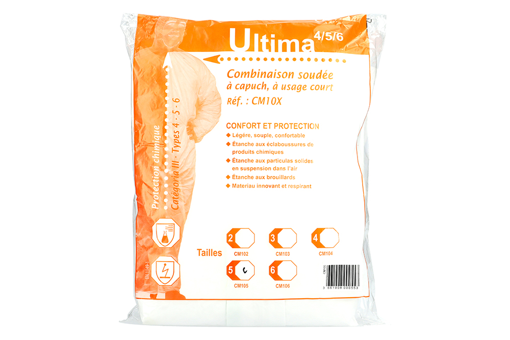 Combinaison jetable Ultima Tec type 4-5-6 blanche T2XL - SEGETEX-EIF - CM105