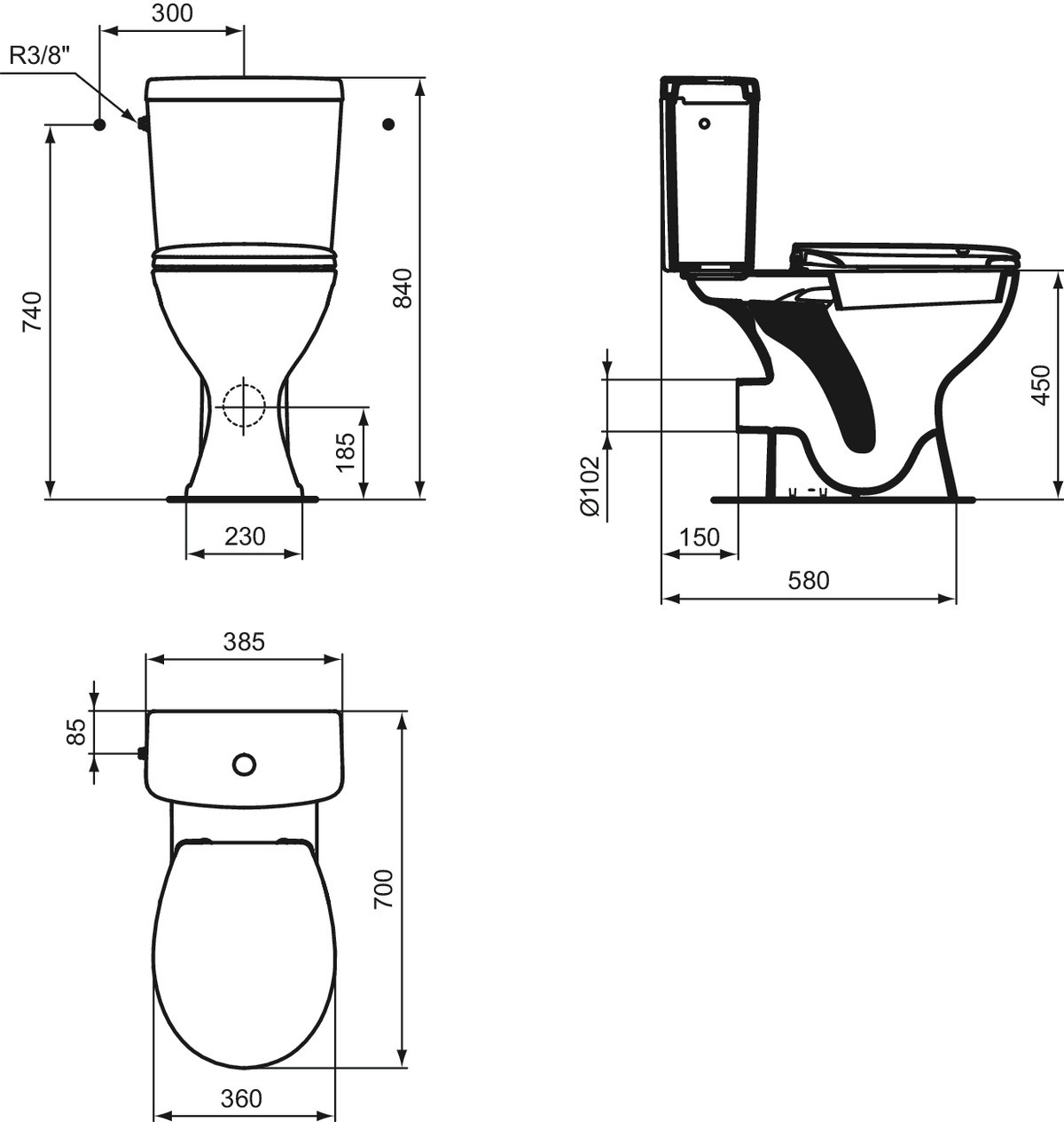 Pack WC NOE surélevé PMR 70x38,5cm - PORCHER - E905701