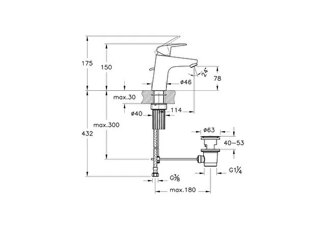 Mitigeur lavabo FLOW S Cartouche CH3 TIRETTE V-SUPERFIX - VITRA - A42929ENGXP
