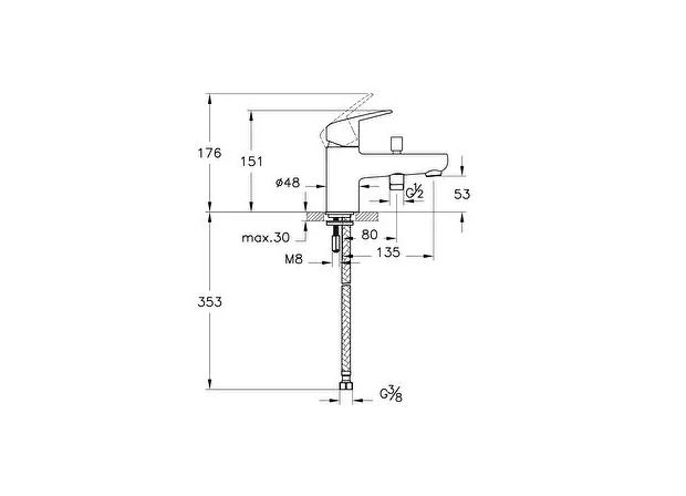 Mitigeur bain-douche FLOW S monotrou cartouche C2 - VITRA - A43065EKF