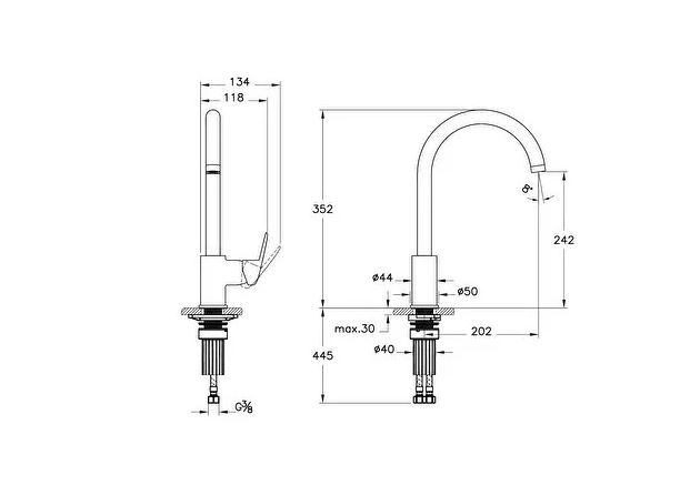 Mitigeur de cuisine bec haut cartouche C3 éco - VITRA - A43407ENG