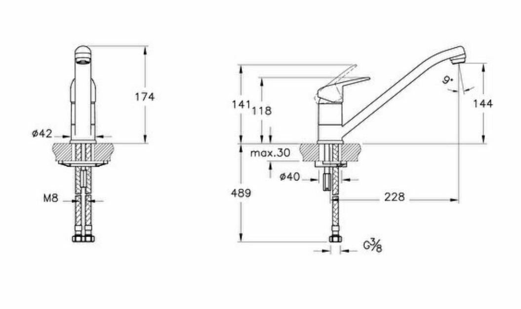 Mitigeur de cuisine bec bas cartouche 1/2 C2 éco - VITRA - A43429EKF