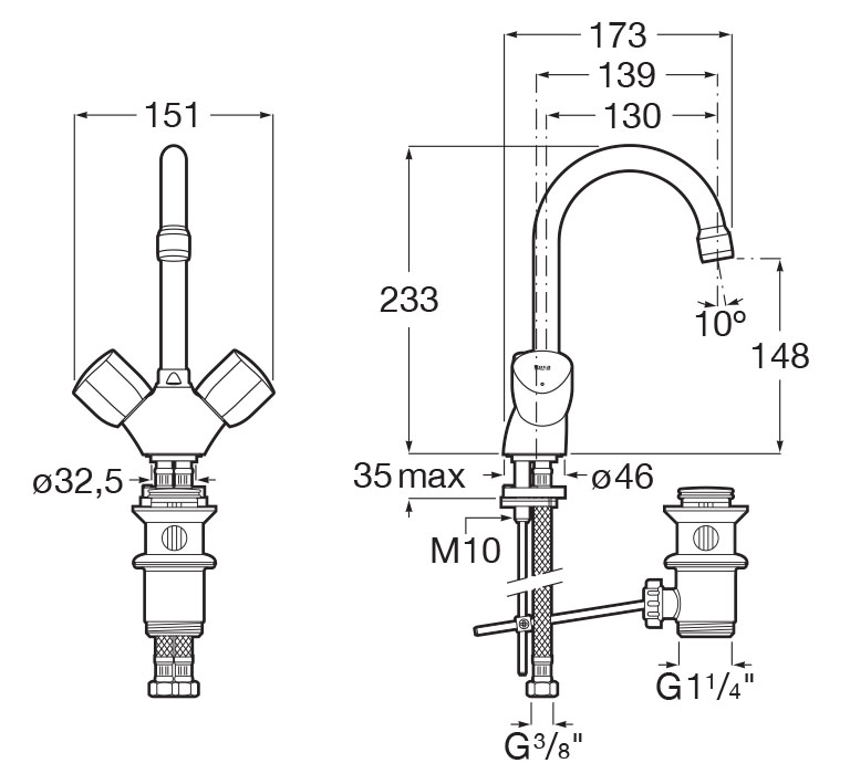 Mélangeur de lavabo BRAVA avec bec tube mobile - ROCA - A5A368EC0F