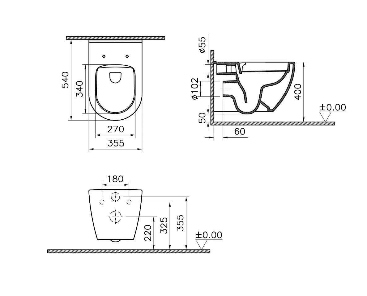 Pack cuvette suspendue Carene Mia Round sans bride abattant slim - VITRA - 7510B003-6319
