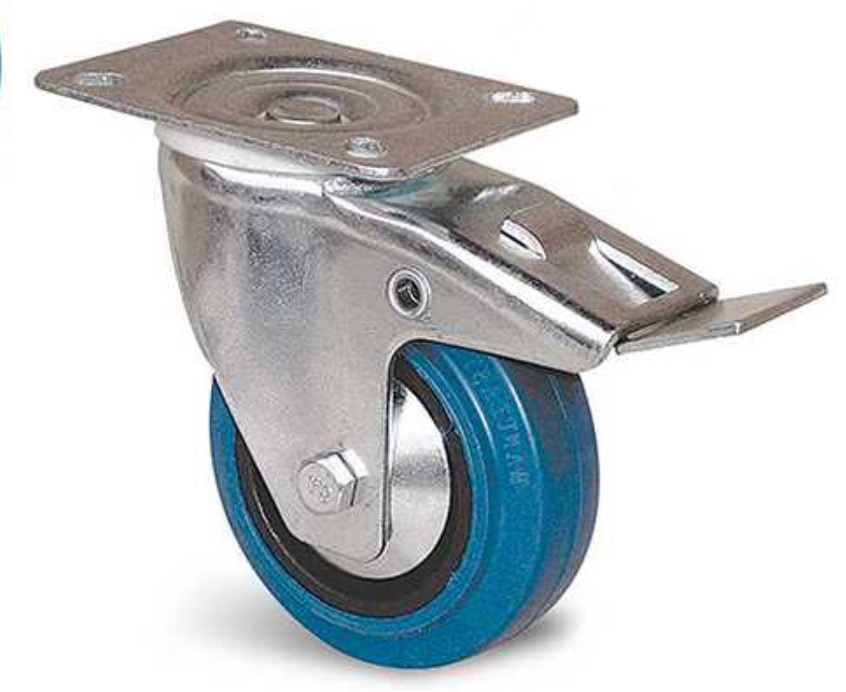 Roulette Portroll caoutchouc bleu à platine fixe 100mm - GUITEL HERVIEU - 604045