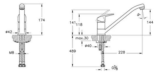 Mitigeur cuisine FLOW ROUND BlueEco & BlueStep cartouche C3 - VITRA - A43429ENG