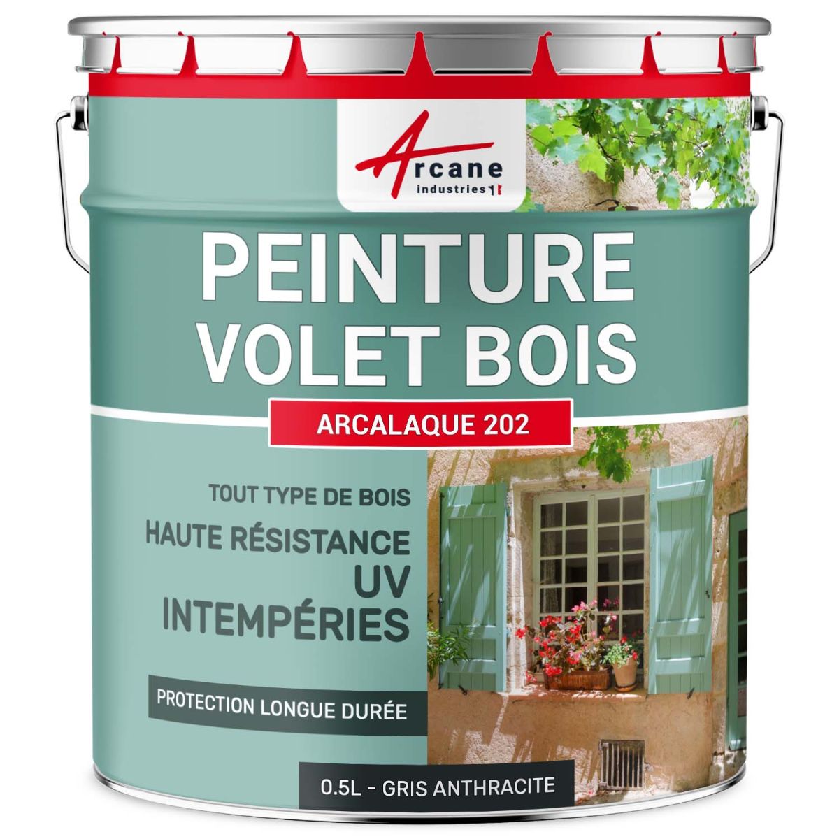 Peinture volet bois : ARCALAQUE 202-0.5 L Gris Anthracite - RAL 7016-ARCANE INDUSTRIES