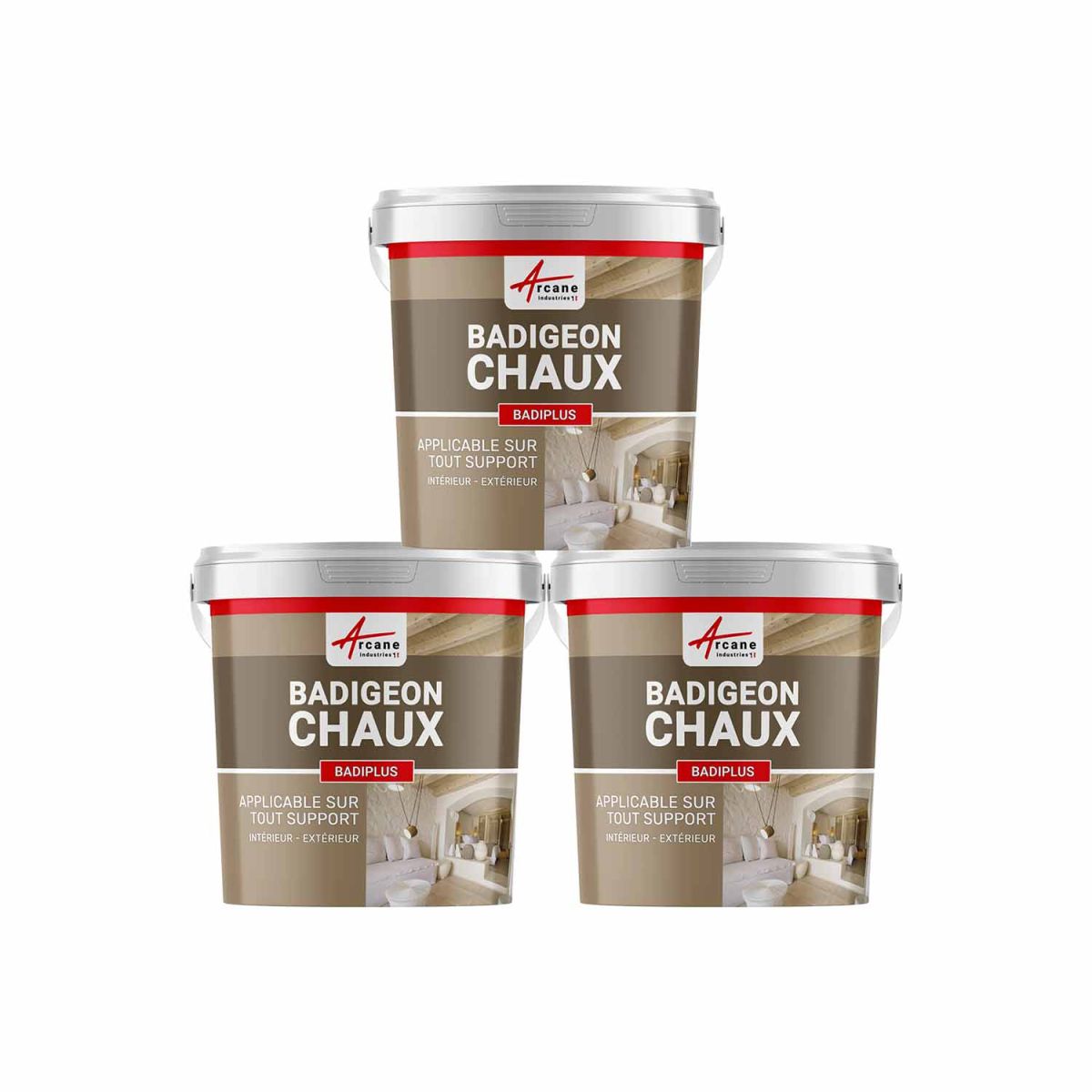 Badigeon Chaux Mur Intérieur et Facade Extérieure - BADIPLUS-3 x 20 kg Vérone - Beige Marron-ARCANE INDUSTRIES