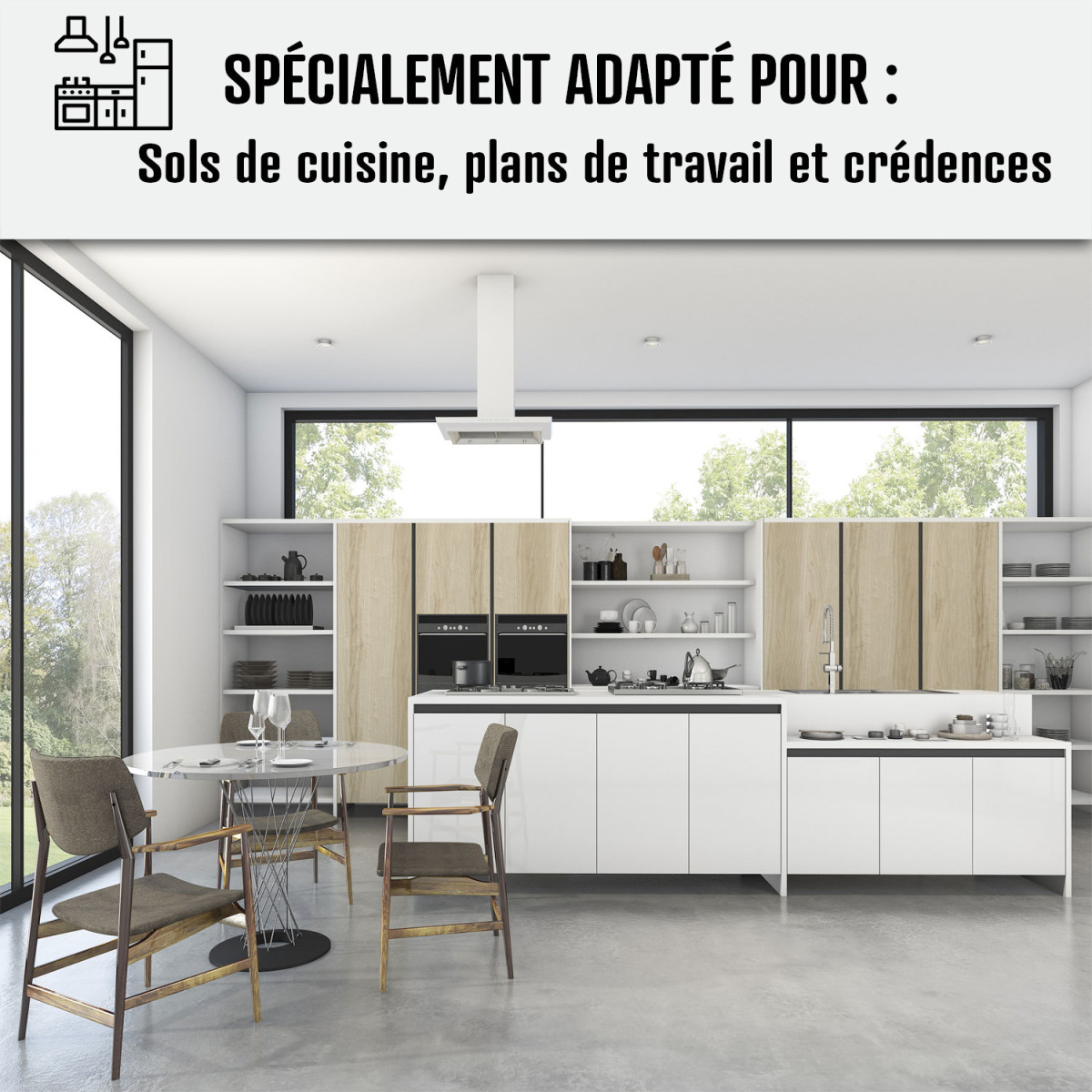 Béton Ciré Cuisine : Plan de travail, Crédence-2 m² (en 2 couches) Flanelle Gris Fonce-ARCANE INDUSTRIES