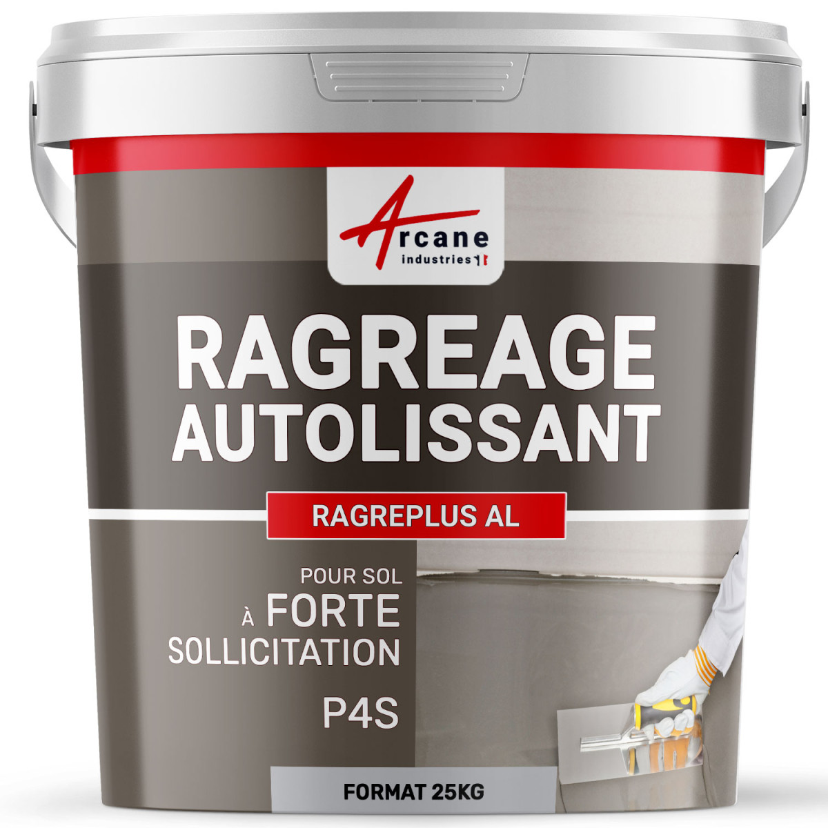 Ragréage autolissant P4 P4S sol masquage joints carrelage nivelage avant béton ciré peinture revêtement RAGREPLUS AL-25 kg (jusqu'à 17m² pour 1 mm d'épaisseur) Gris-ARCANE INDUSTRIES