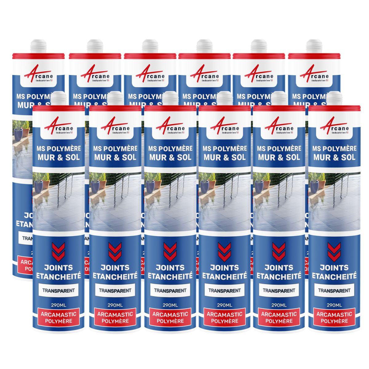 Mastic joint et étanchéité mur et sol  : ARCAMASTIC POLYMERE-290 ml x 12 Transparent-ARCANE INDUSTRIES