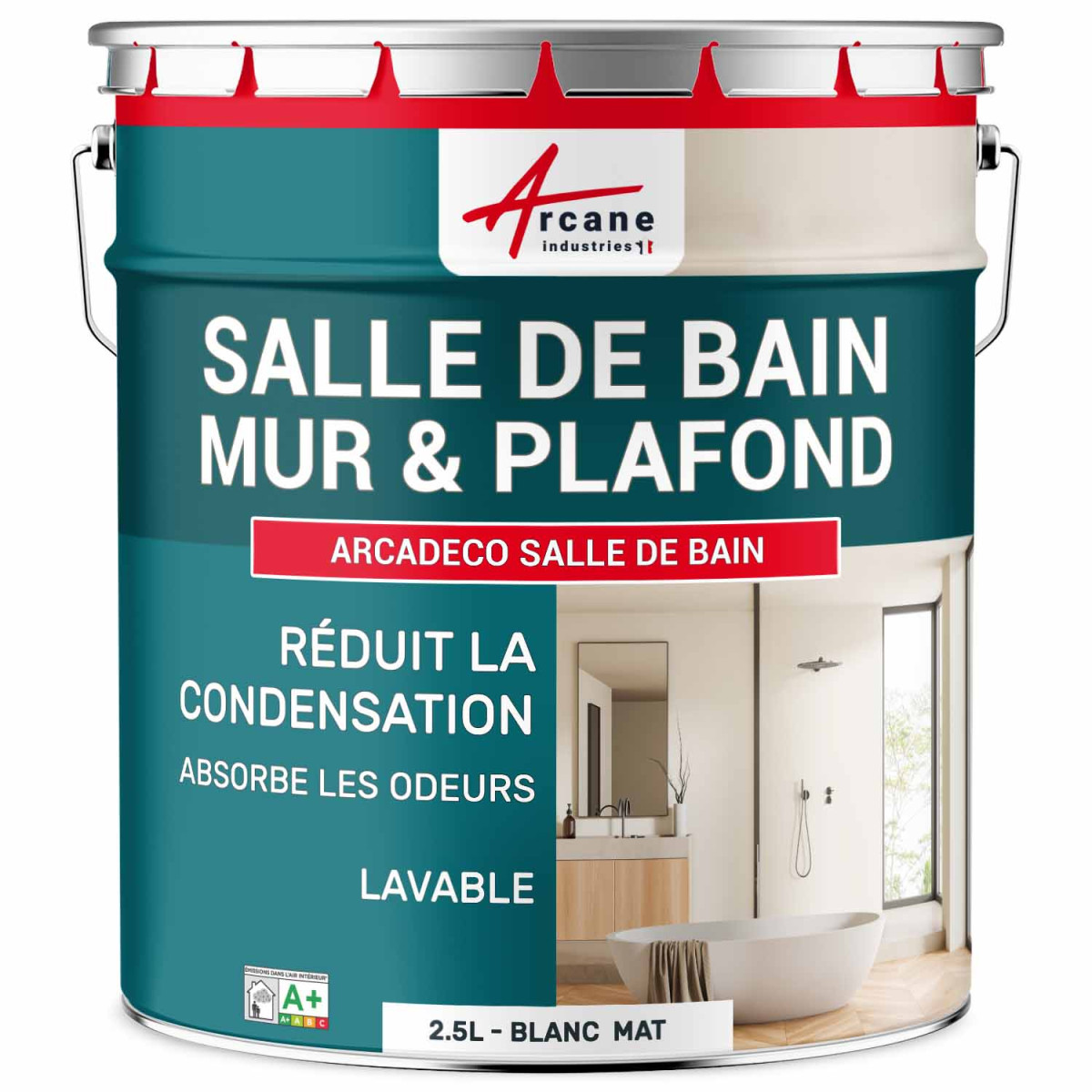 Peinture salle de bains mur et plafond :ARCADÉCO SALLE DE BAIN-2.5 L Blanc-ARCANE INDUSTRIES