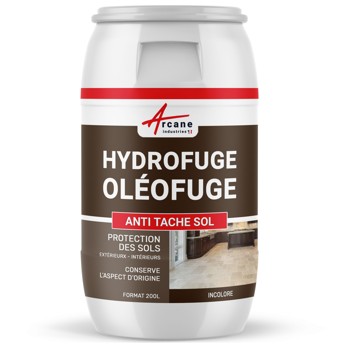 Hydrofuge oléofuge, imperméabilisant travertin et sols poreux : ANTI TACHES SOL-200 L -ARCANE INDUSTRIES