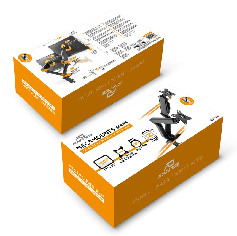 Support double-écran à fixer Advance MecaMounts 17"-32" (9kg max) (Noir)
