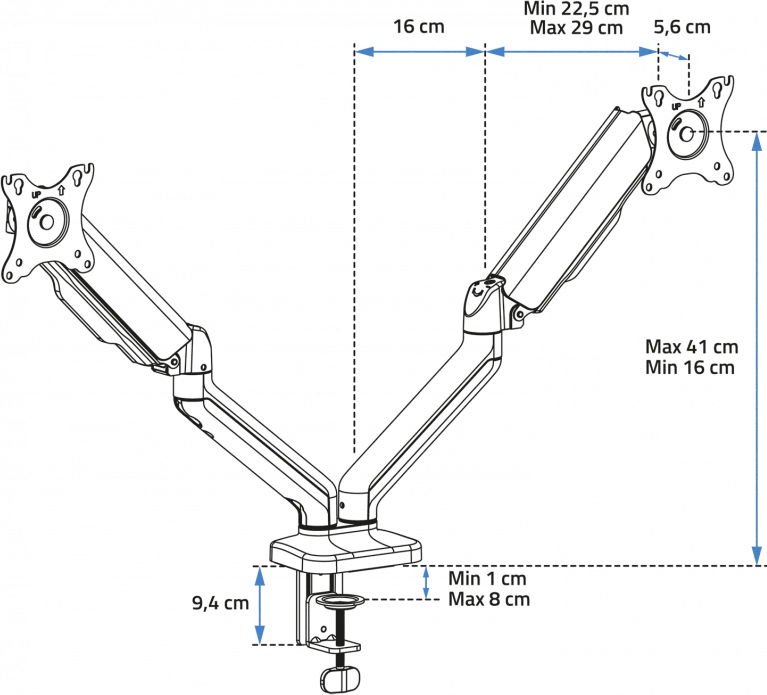 Support double-écran à fixer Advance MecaMounts 17"-32" (9kg max) (Noir)