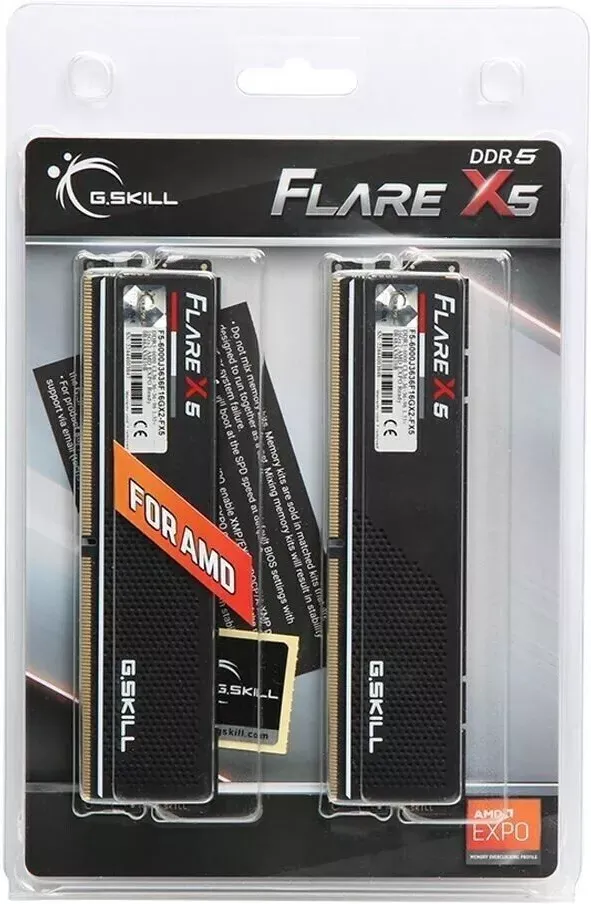 Kit Barrettes mémoire 32Go (2x16Go) DIMM DDR5 G.Skill Flare X5 6000MHz CL30 AMD Expo (Noir)