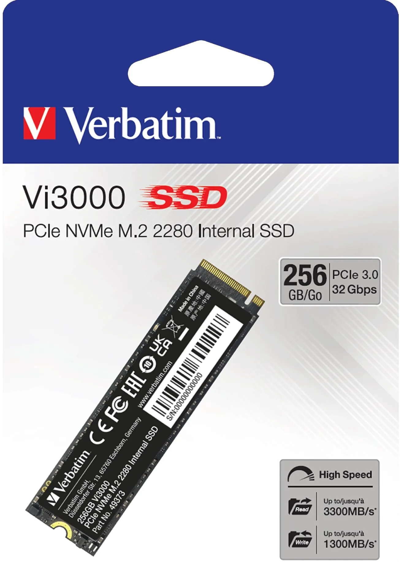 Disque SSD Verbatim Vi3000 256Go - NVMe M.2 Type 2280