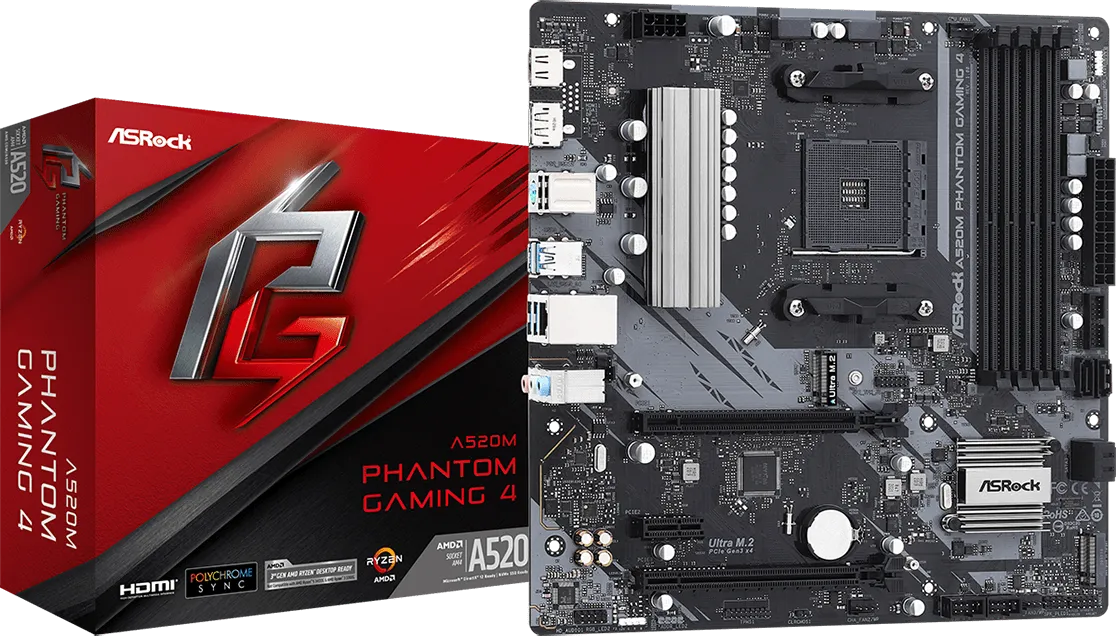 Carte Mère ASRock A520M Phantom Gaming 4 (AM4) Micro-ATX