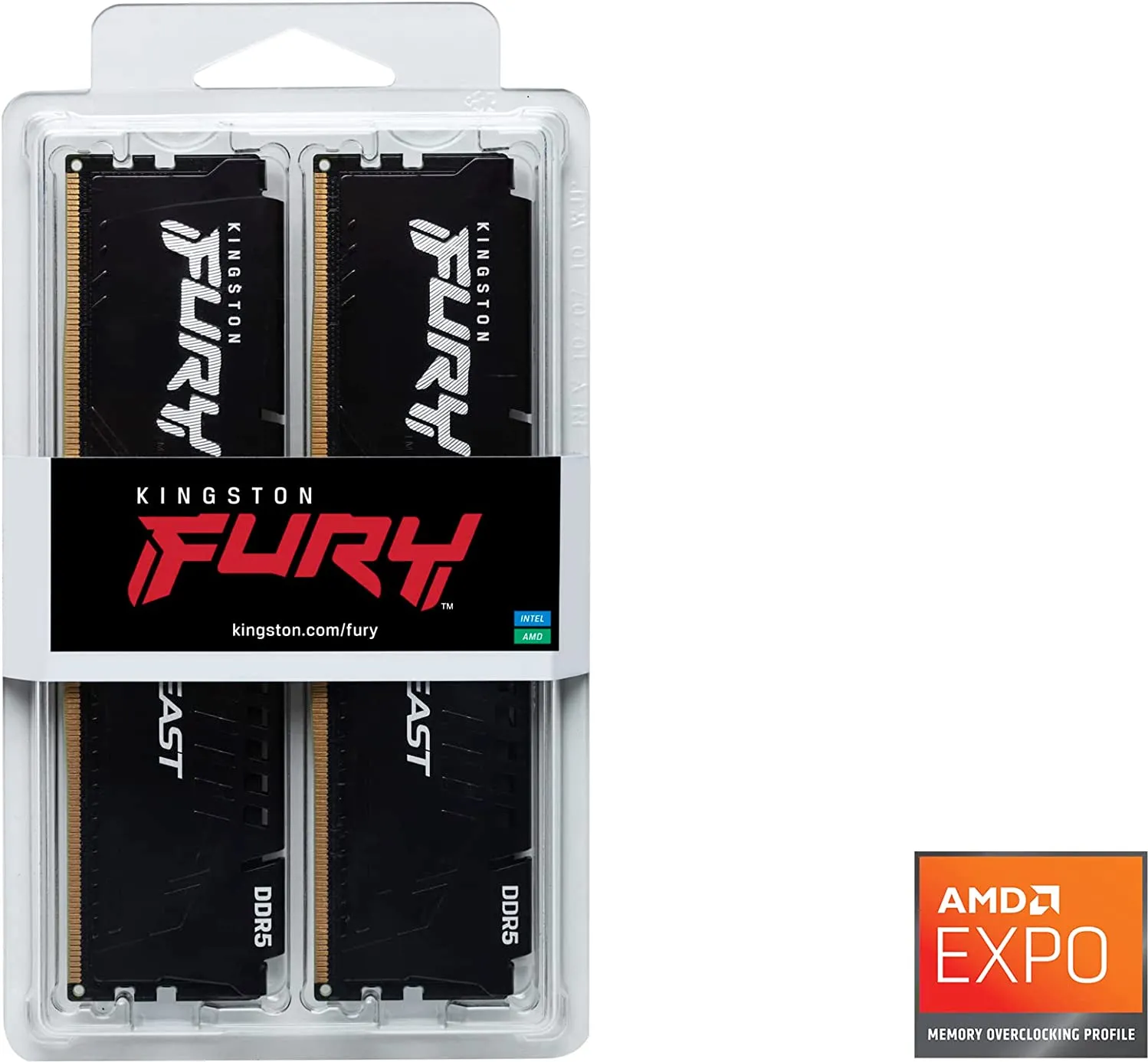 Kit Barrettes mémoire 32Go (2x16Go) DIMM DDR5 Kingston Fury Beast  5600MHz CL36 (Noir)