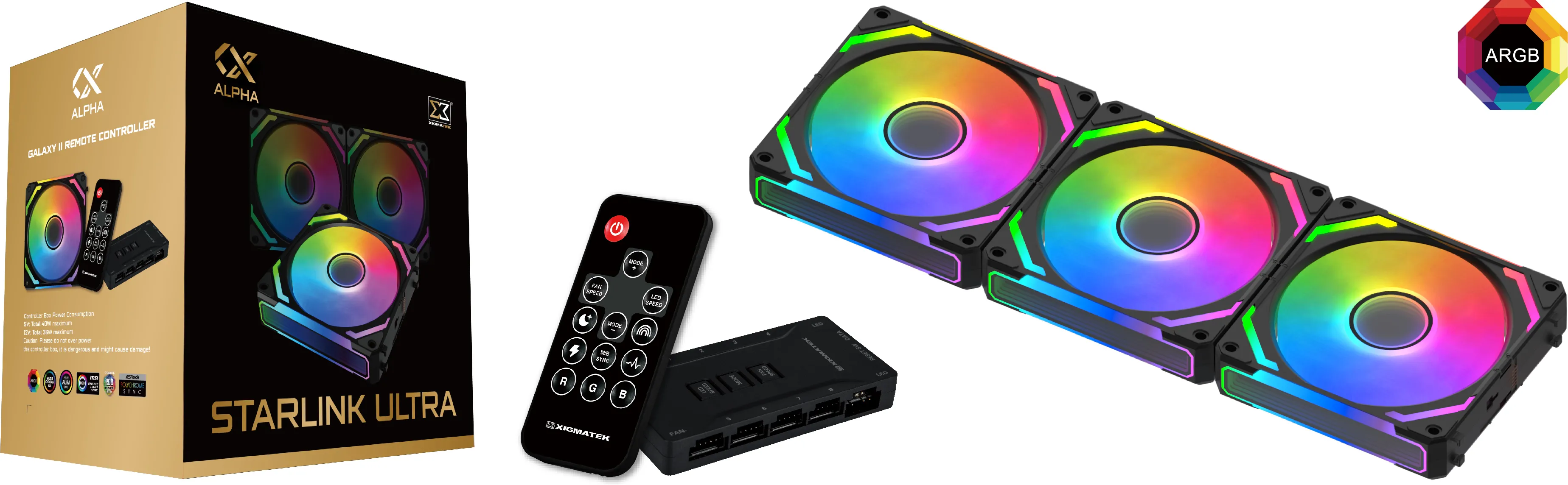 Lot de 3 Ventilateurs de boitier Xigmatek Starlink Ultra RGB (Noir)