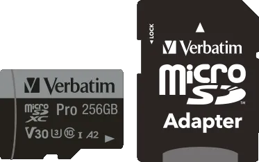 Carte mémoire Micro SD Verbatim Pro U3 - 256Go avec adaptateur