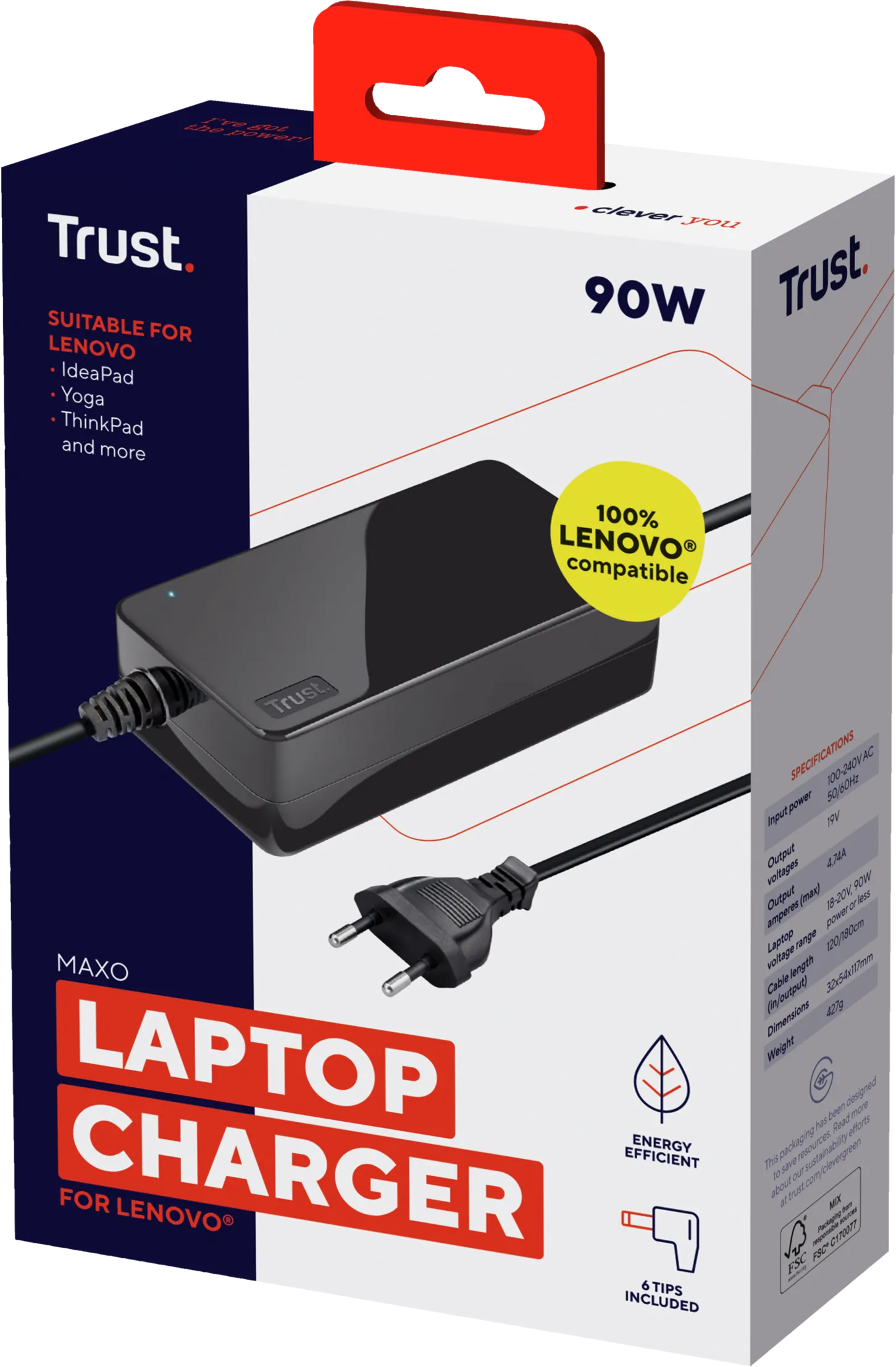 Chargeur universel Trust compatible Lenovo 90W - 6 embouts