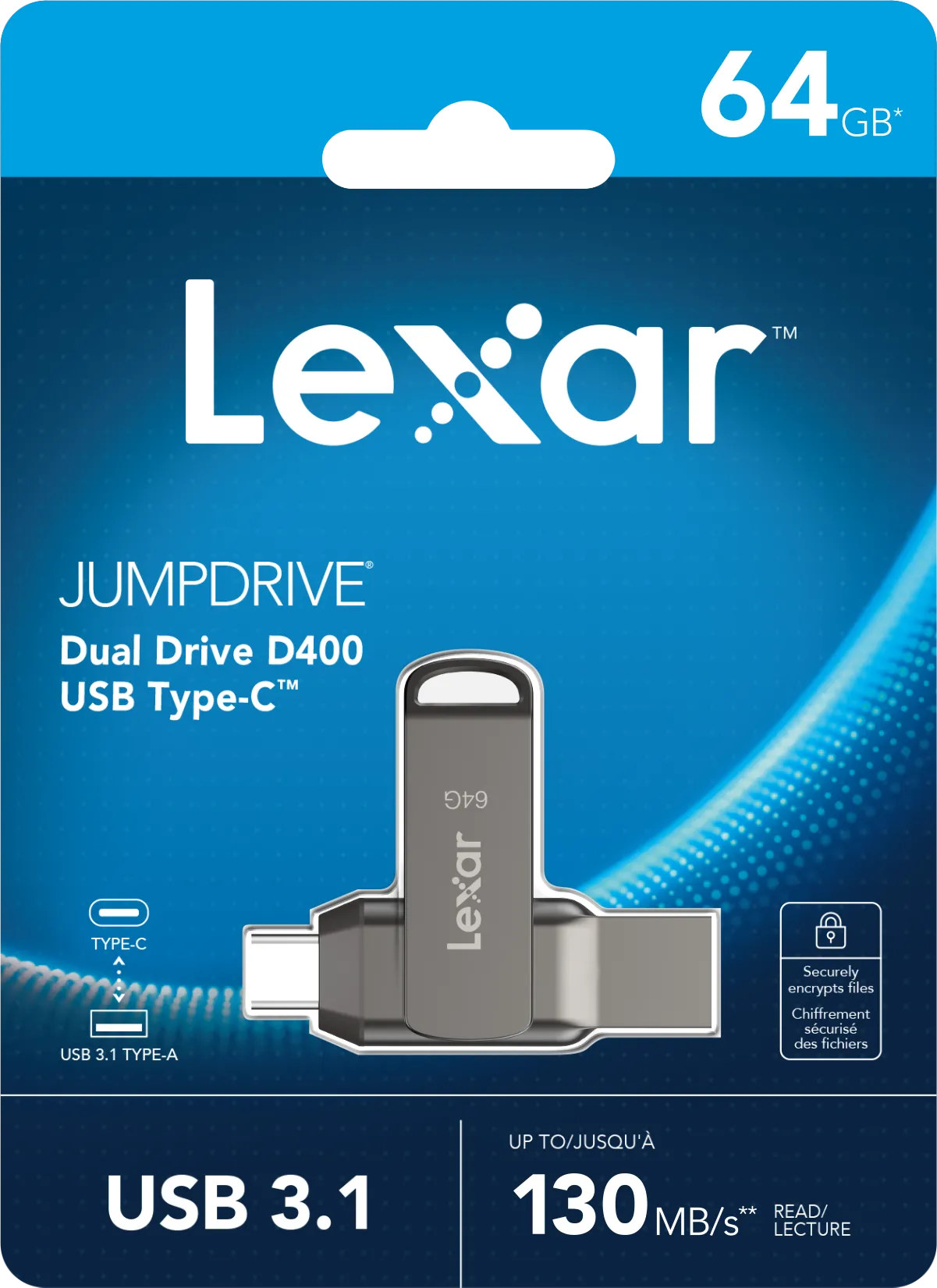 Clé USB 3.1 Lexar JumpDrive D400 - 64Go (Gris)