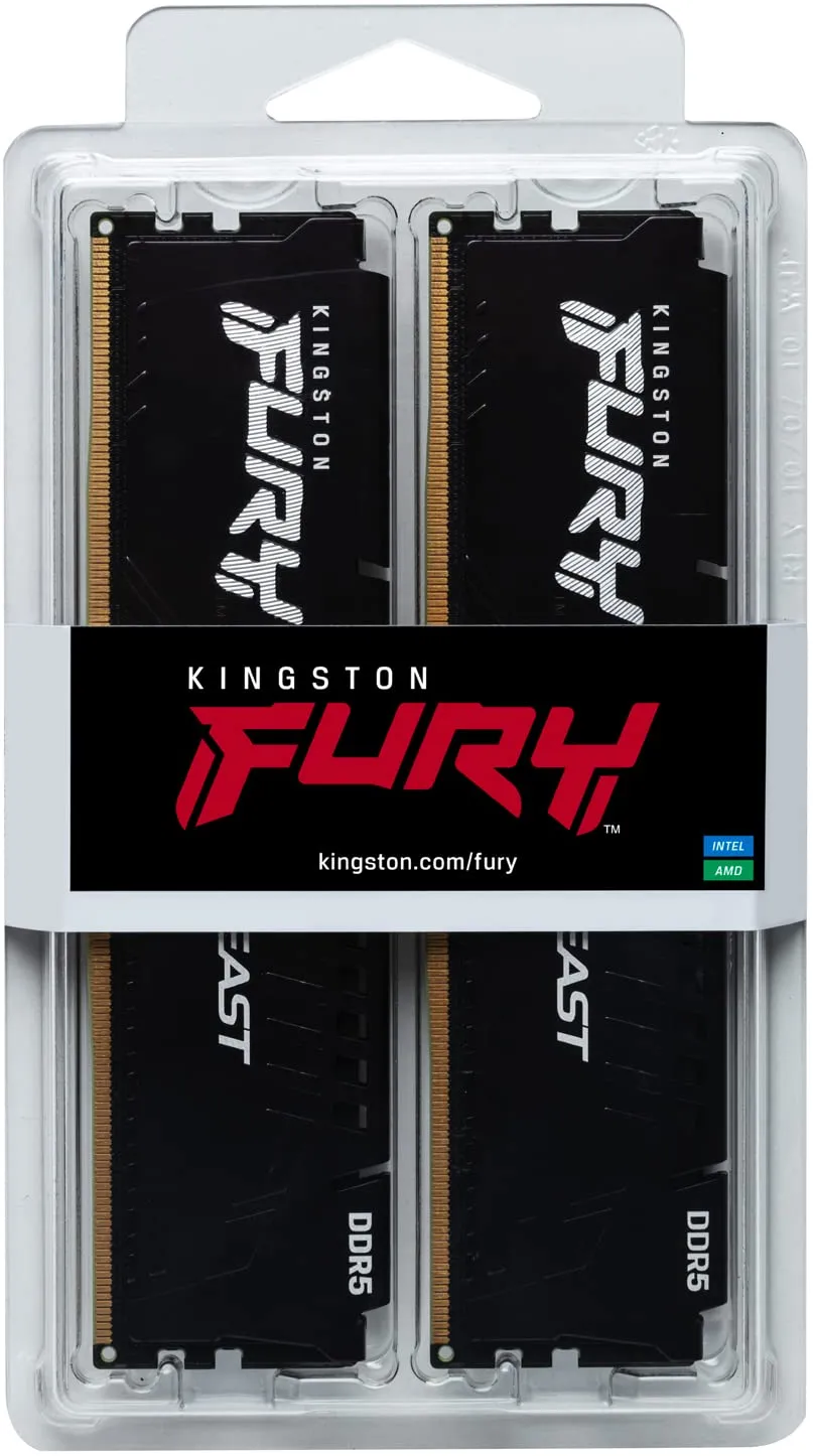 Kit Barrettes mémoire 16Go (2x8Go) DIMM DDR5 Kingston Fury Beast 5600MHz (Noir)