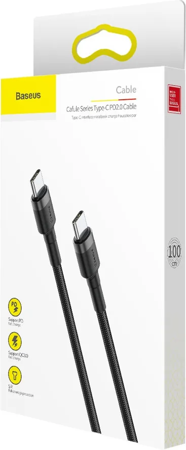 Câble Baseus Cafule USB Type C M/M 1m (Noir/Gris)