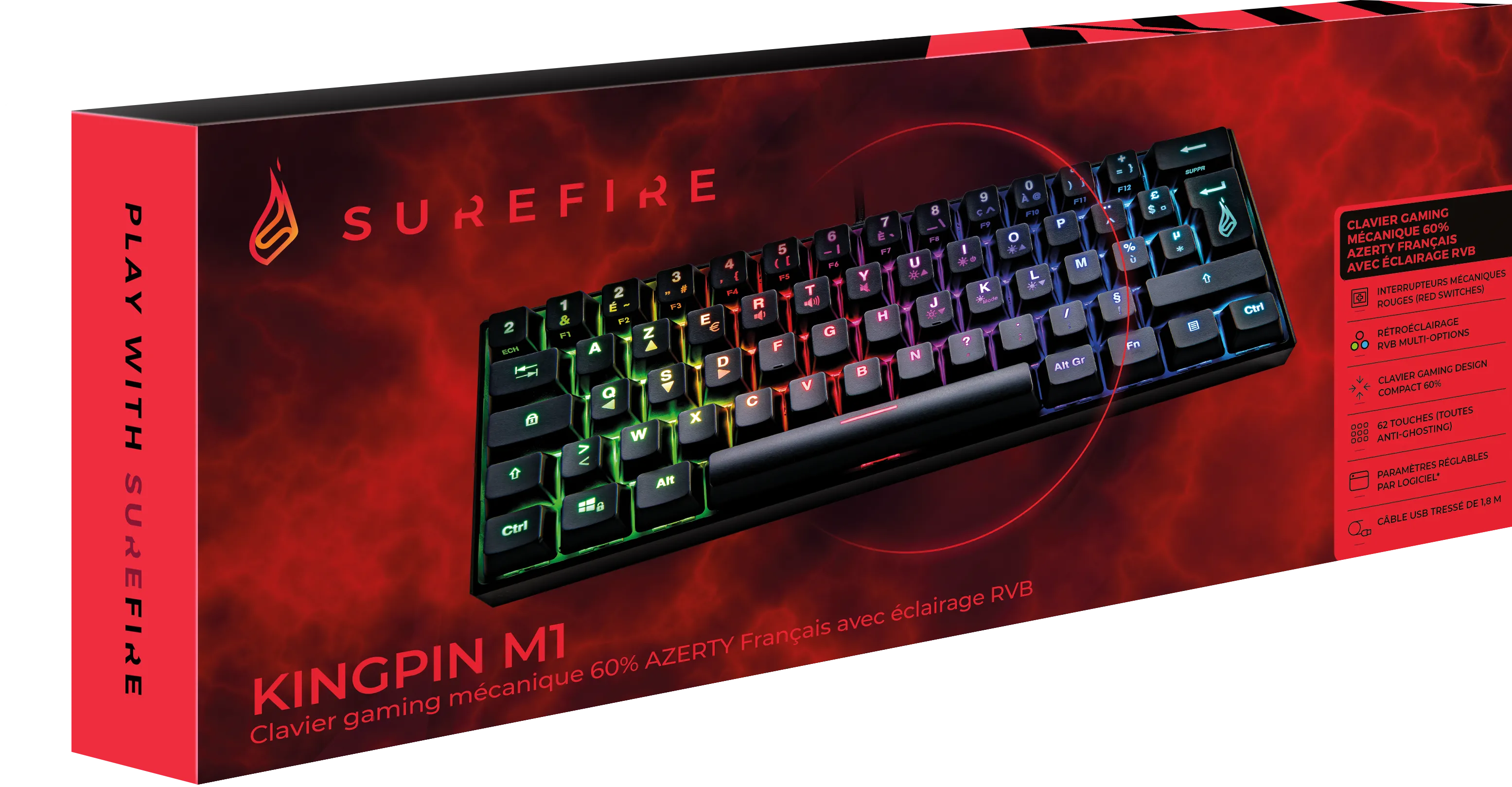 Clavier Gamer mécanique (Red Switch) Verbatim SureFire KingPin M1 RGB (Noir)