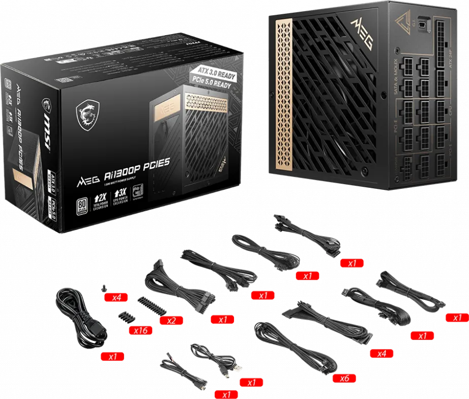 Alimentation ATX MSI Meg Ai1300P PCIe5 - 1300W (Noir)