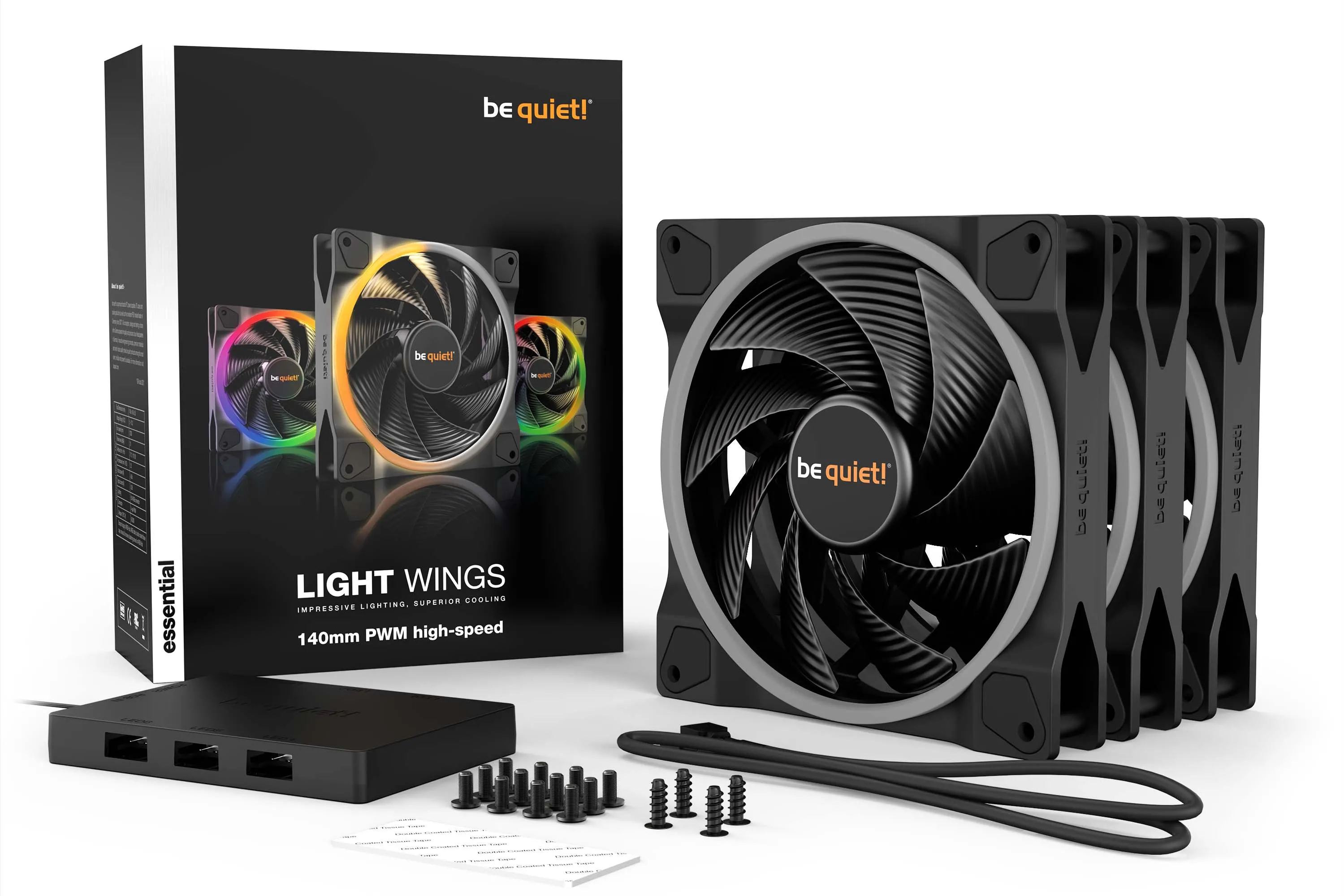 Lot de 3 Ventilateurs de boitier be quiet! Light Wings High Speed RGB - 14cm (Noir)